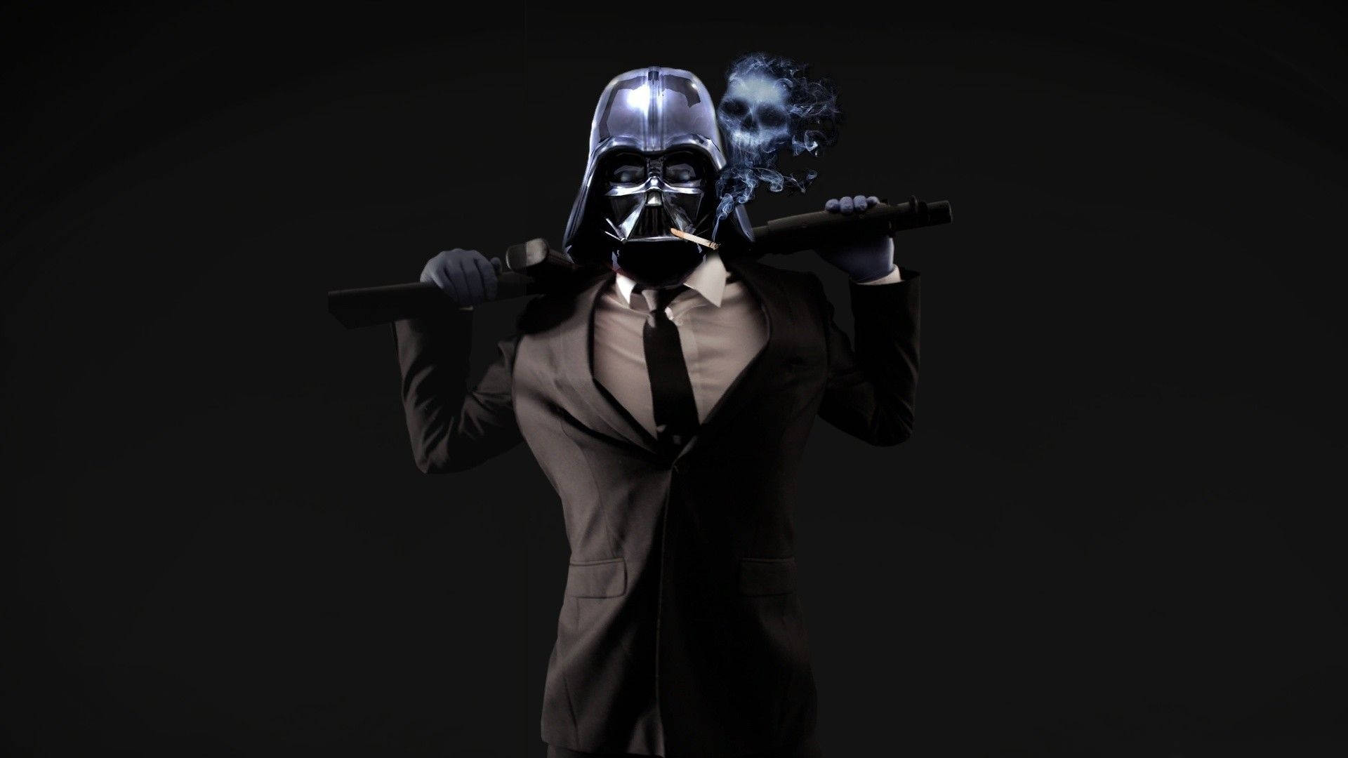 Darth Vader In A Suit Smoking A Cigar Background