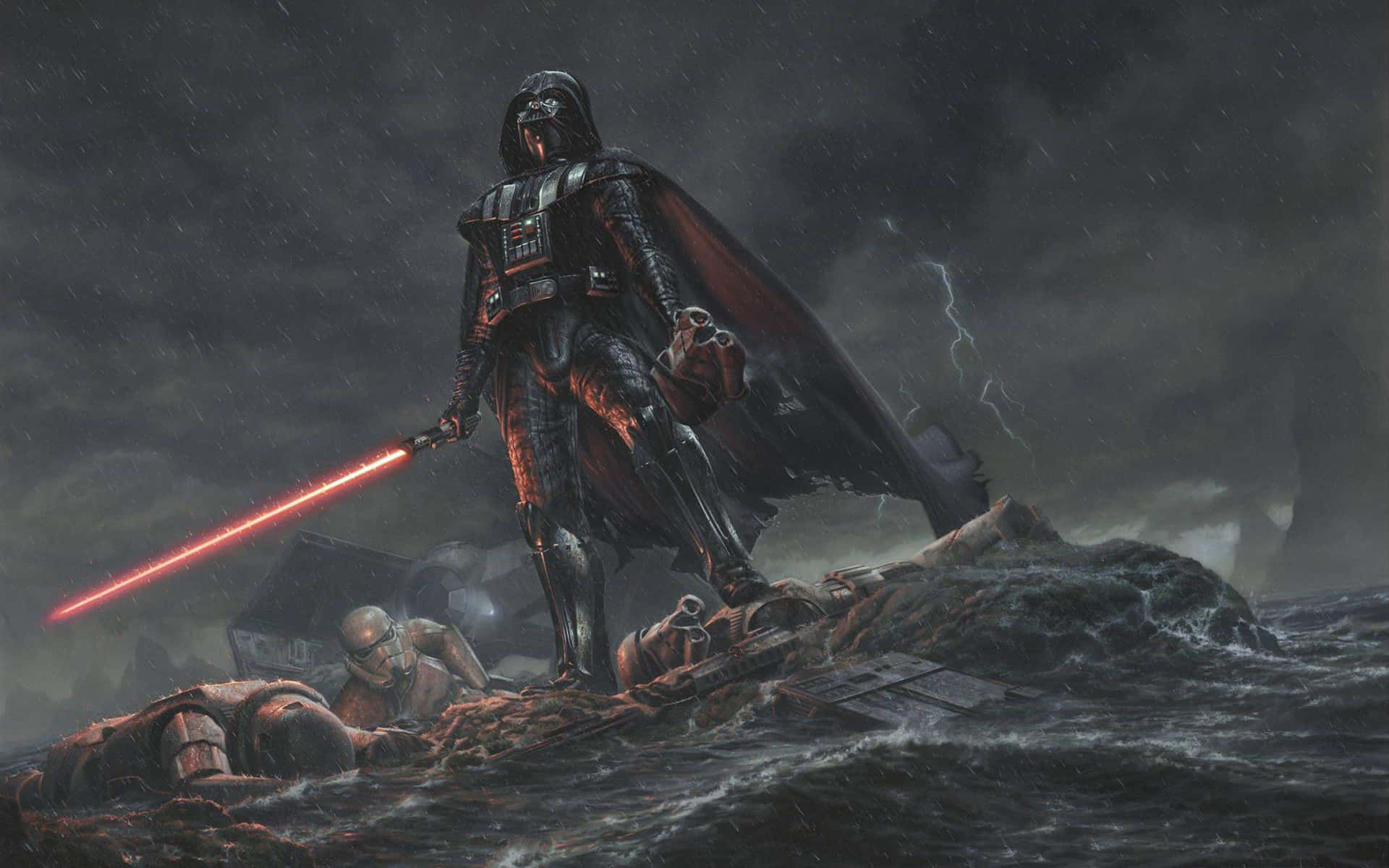 Darth Vader Standing Stormy Beach Art