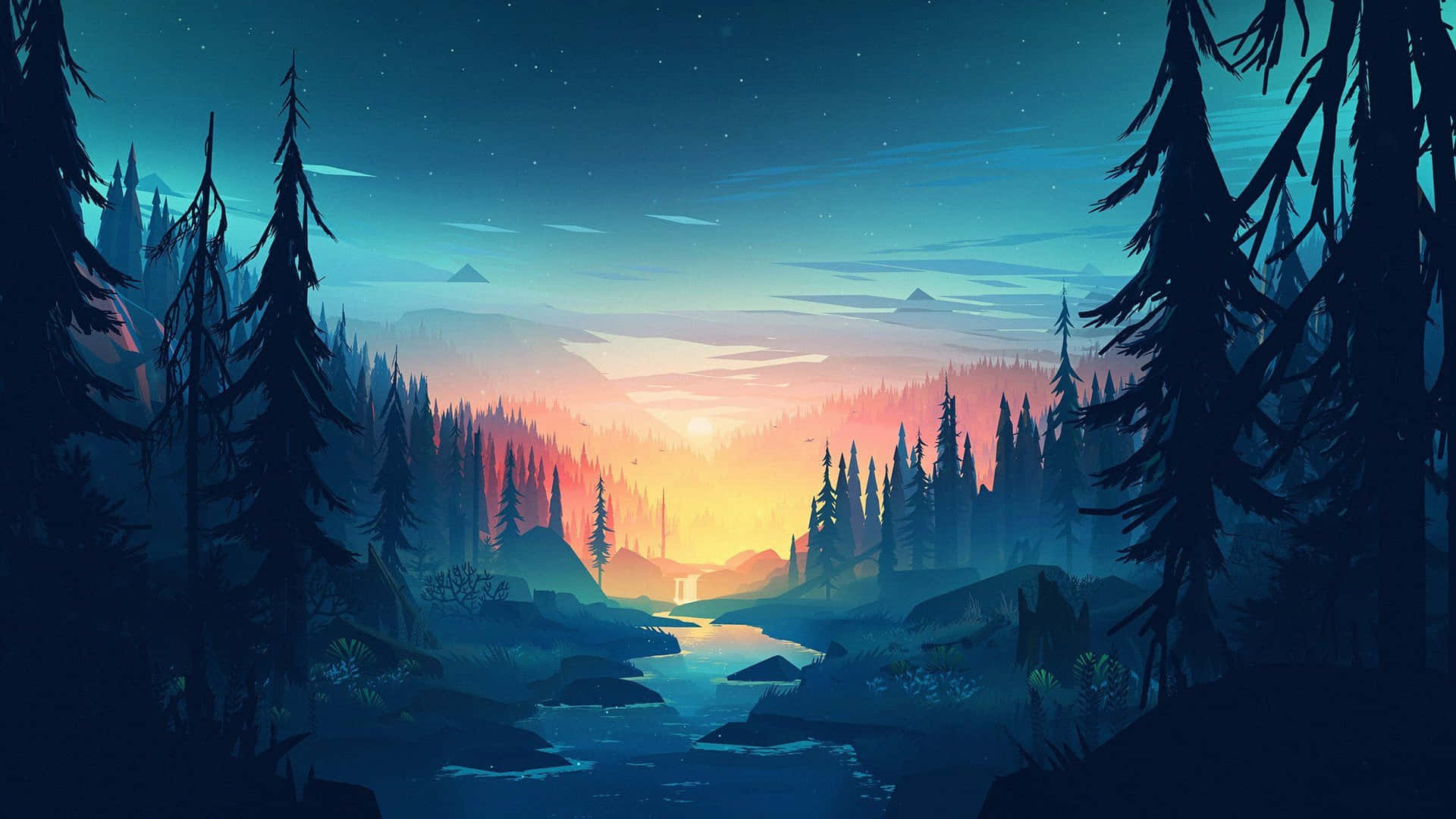Dave2d Fantastic River Sunset Background