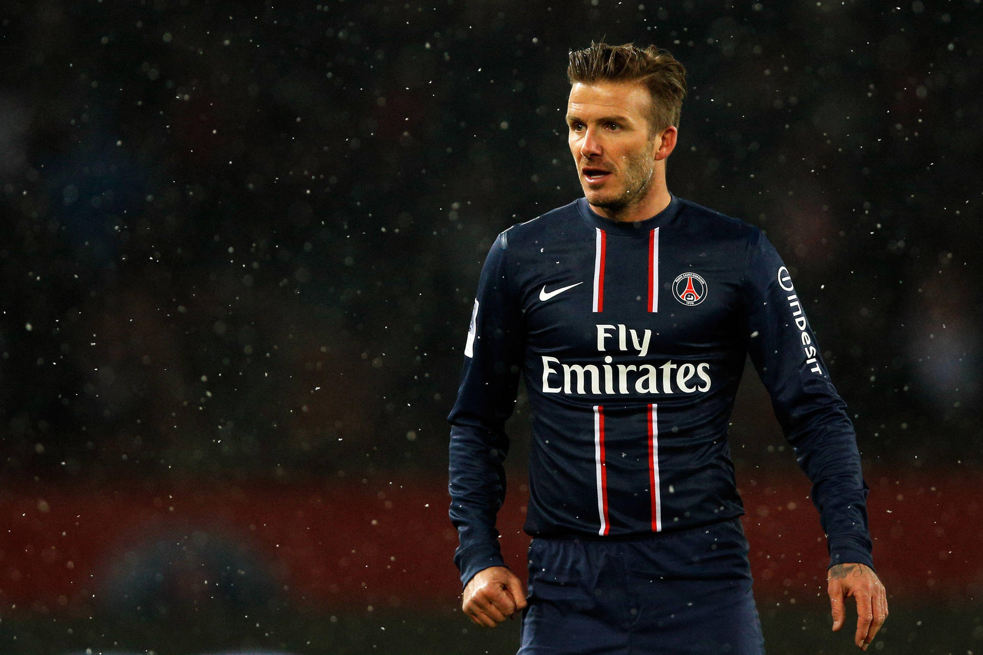 David Beckham Shoots With Fly Emirates Background