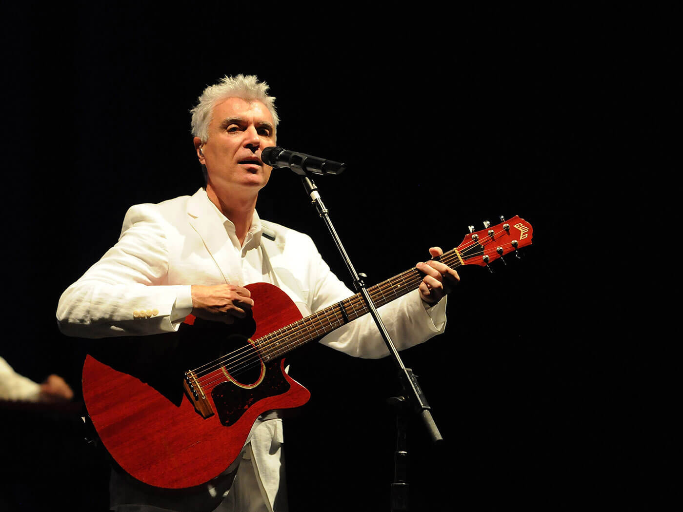 David Byrne Playing Guitar Photo