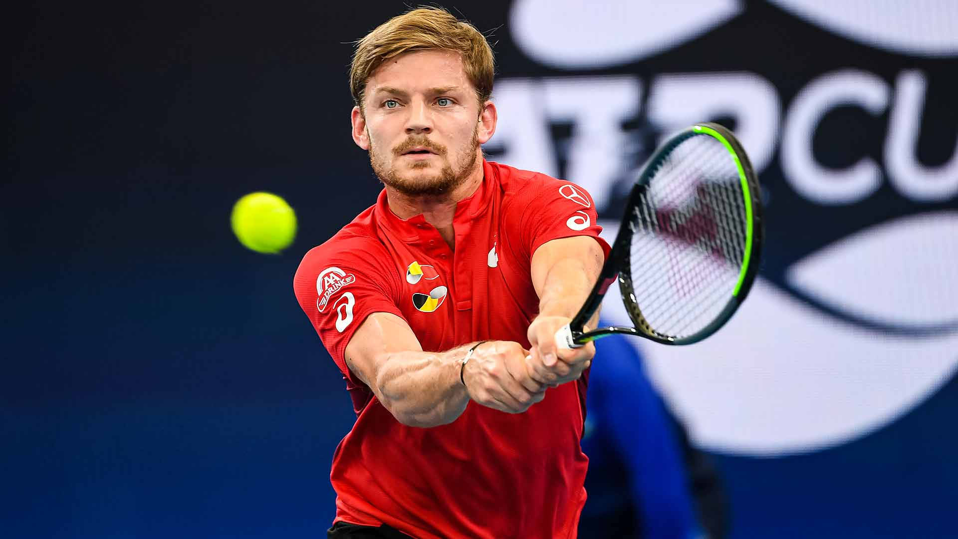 David Goffin Hitting Ball In Air Background