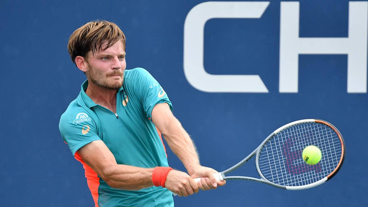 David Goffin Hitting Tennis Ball Background