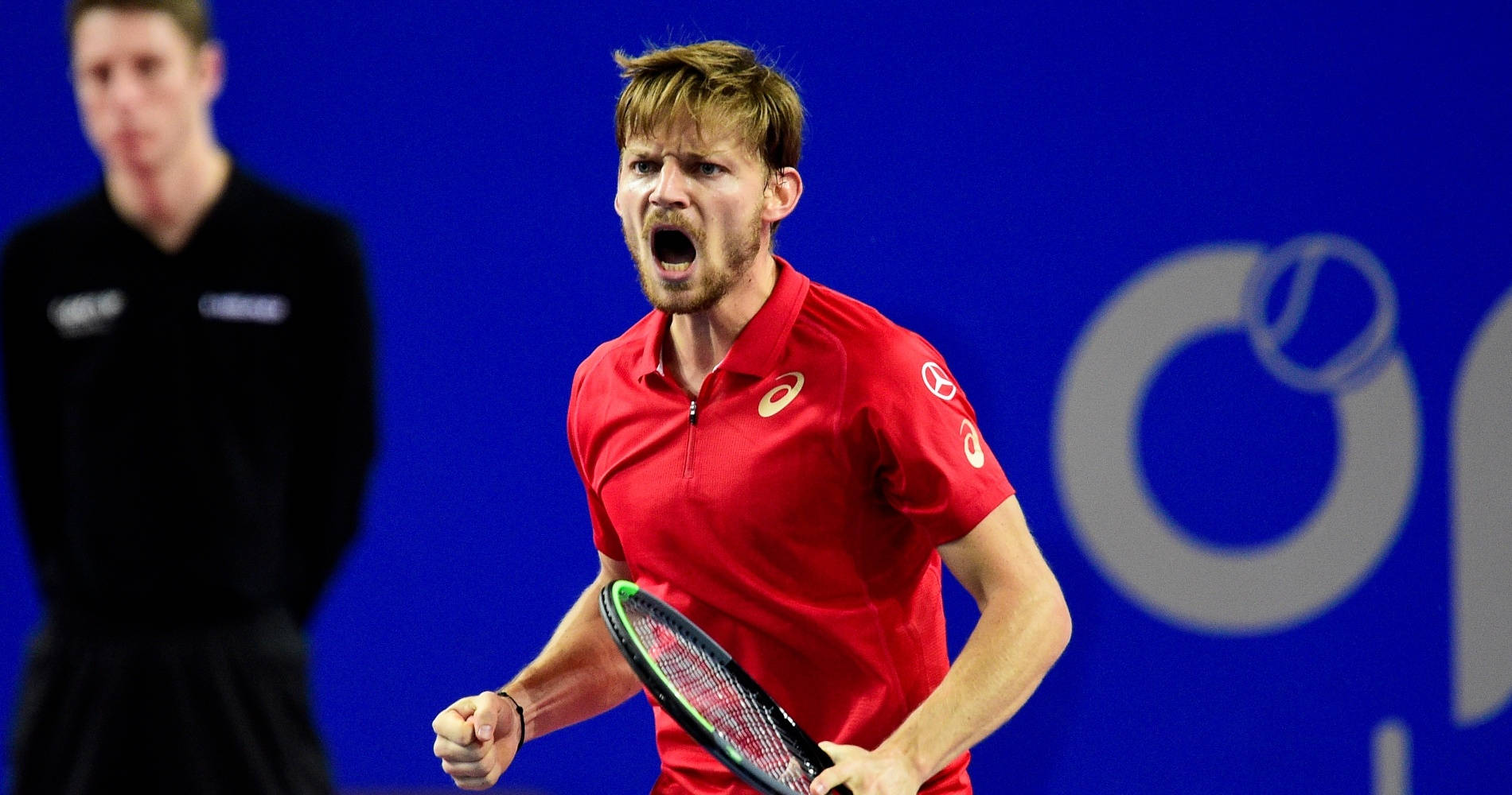 David Goffin Shouting Triumphantly Background