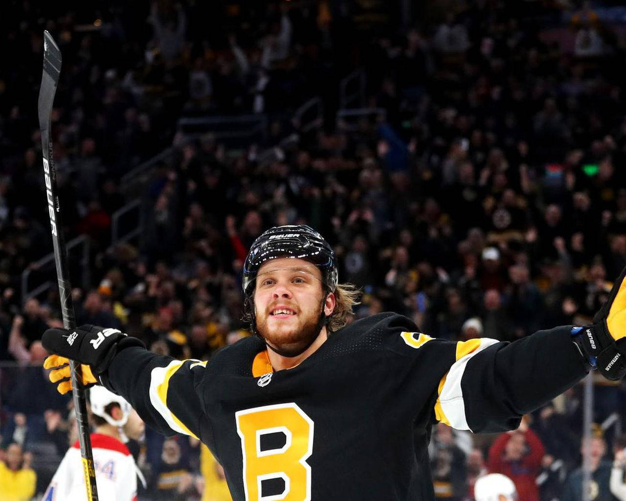 David Pastrnak Boston Bruins Celebrate Goal Background