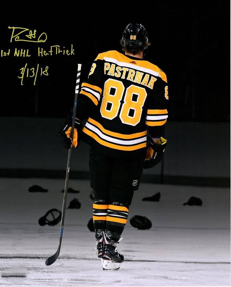 David Pastrnak First Hat Trick Autograph Background