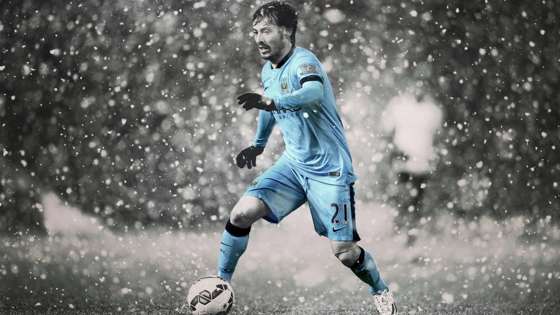 David Silva Of Manchester City Dribbles Past His Opponents Background