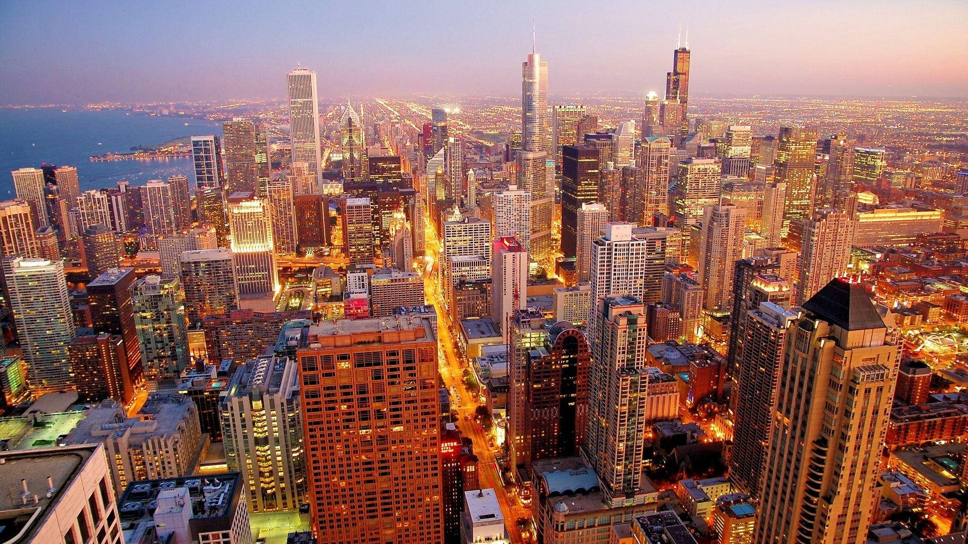 Dawn Chicago Skyline Top Angle View Background