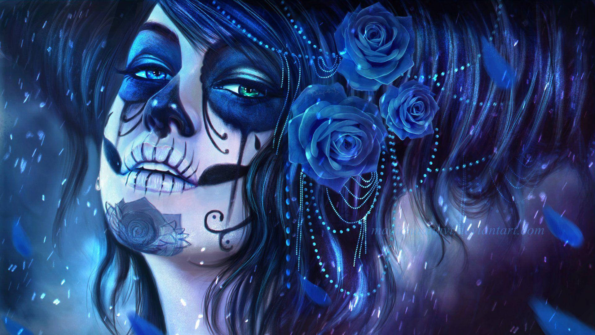 Day Of The Dead In Midnight Blue Background