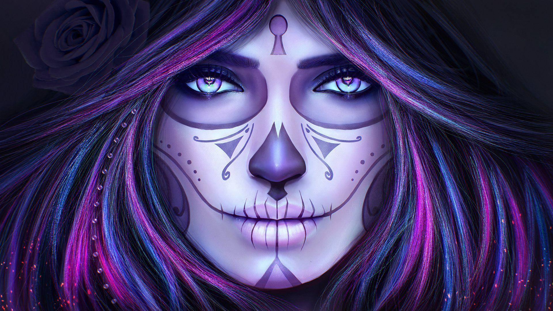 Day Of The Dead In Purple And Blue