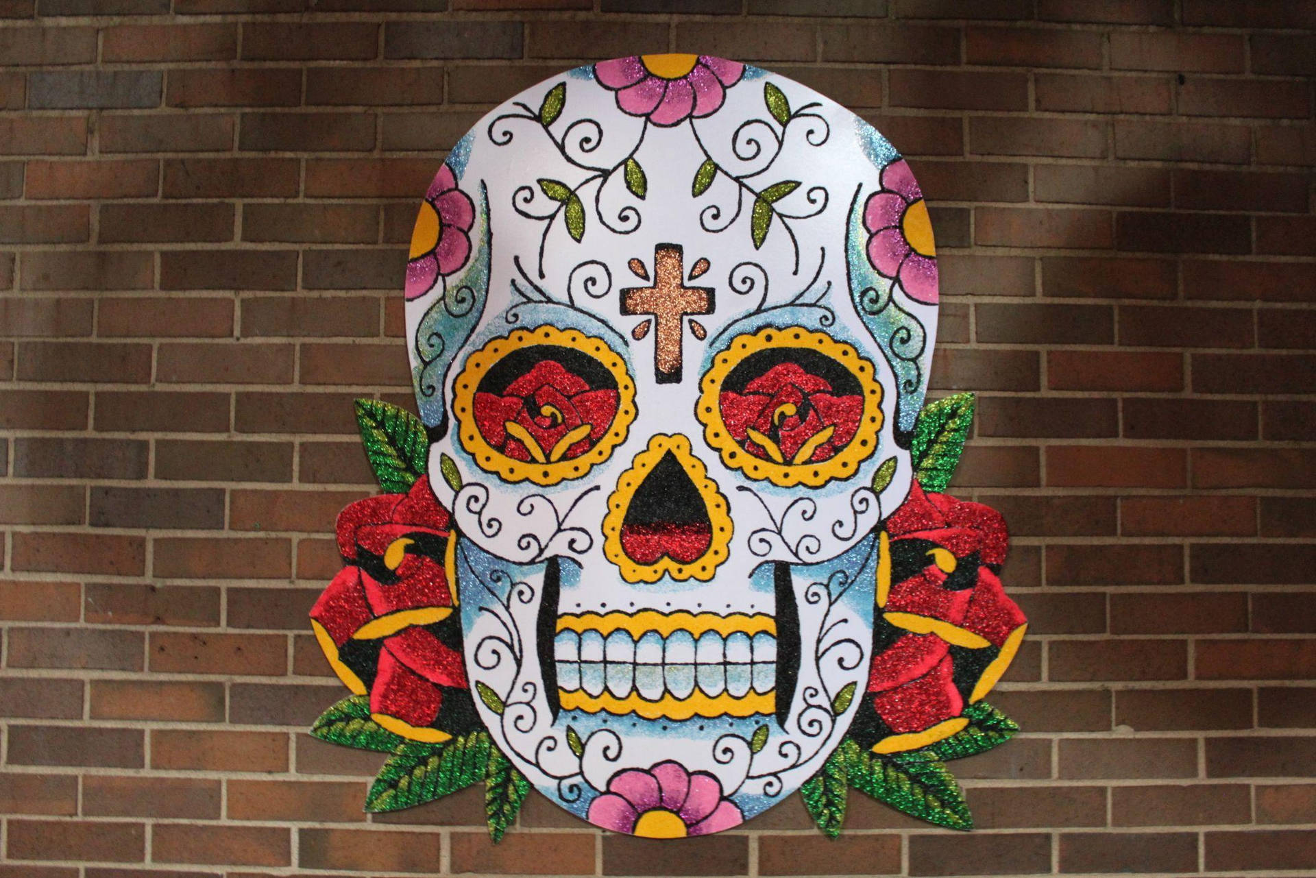 Day Of The Dead Skull With Cross Background