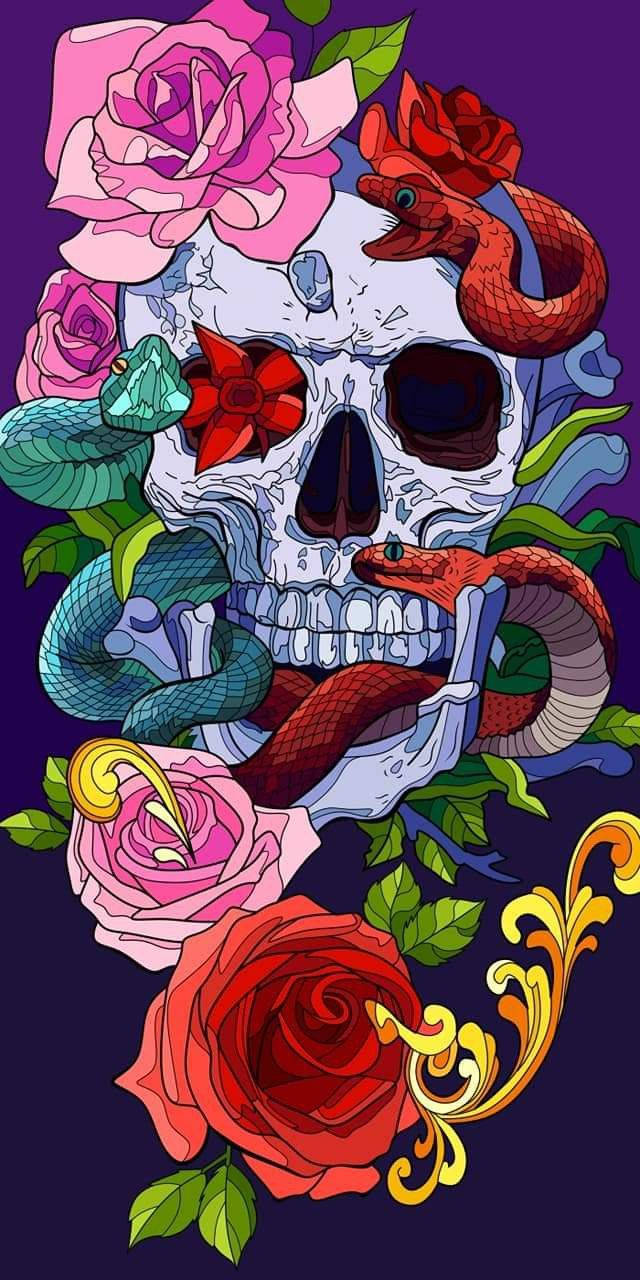 Day Of The Dead Skull With Snakes Background