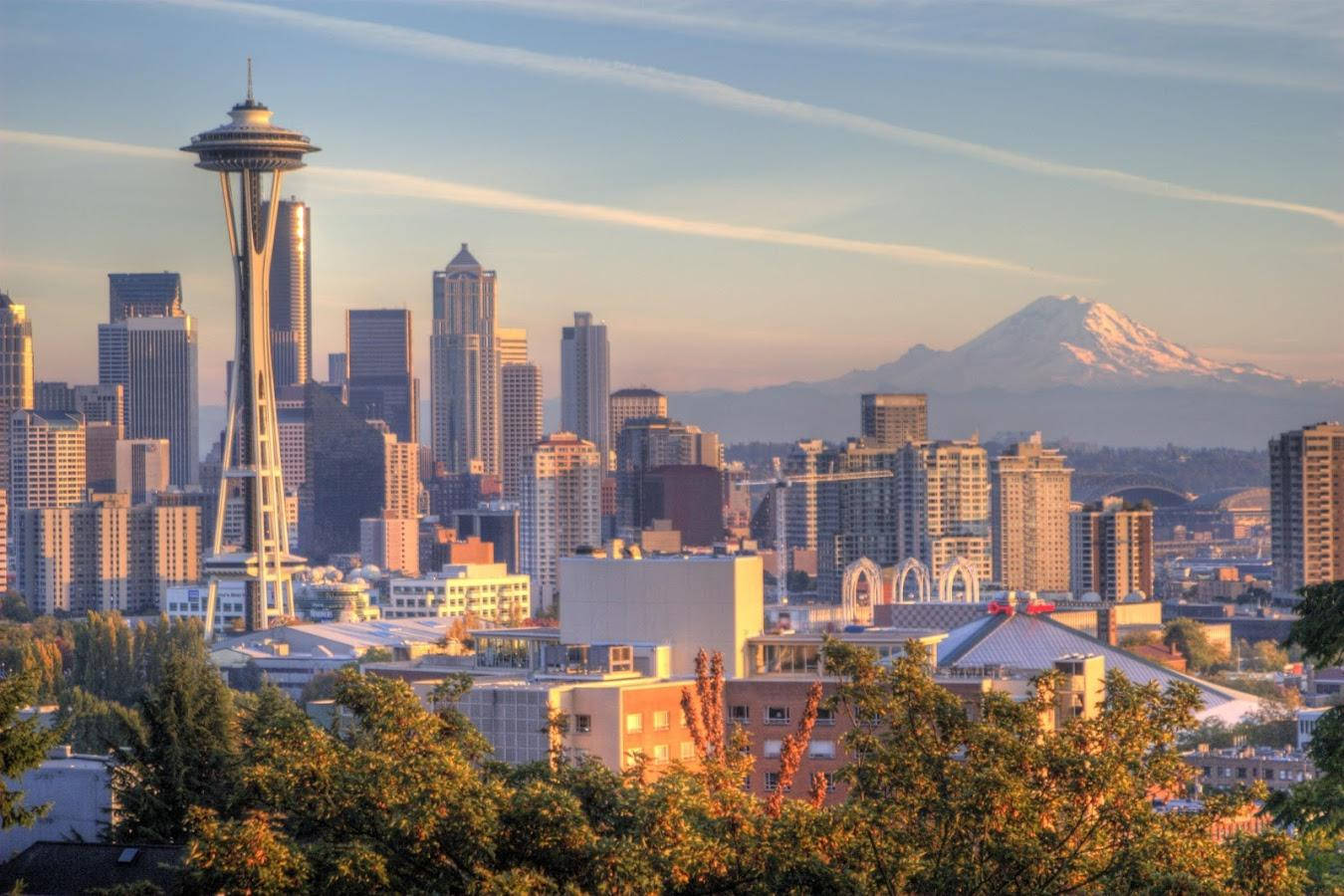 Daytime Seattle Skyline Tower Background