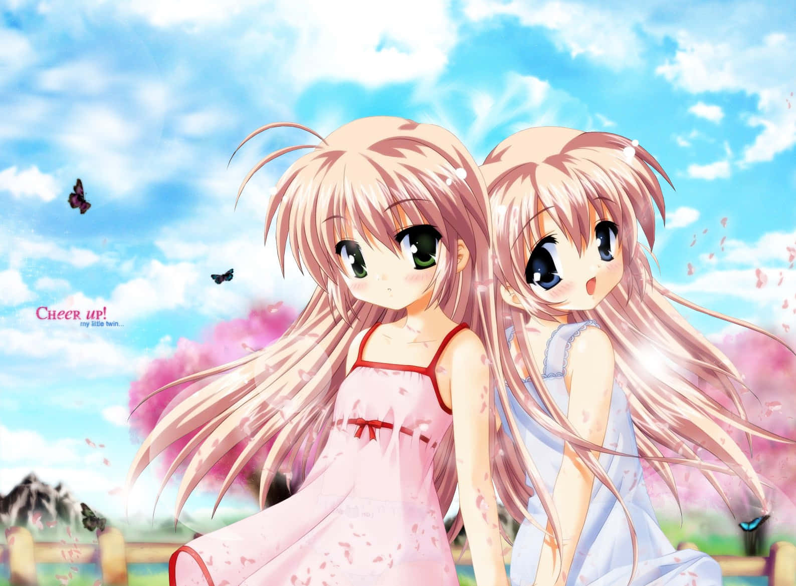 Dazzling Anime Digital Artwork Of Cute Sisters Background