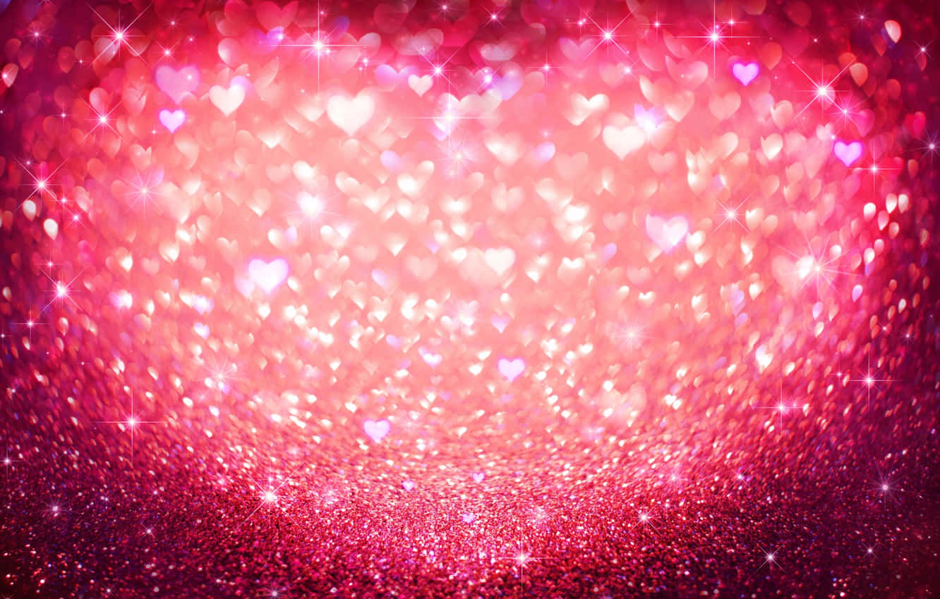 Dazzling Iridescent Glitter Pink Hearts Background