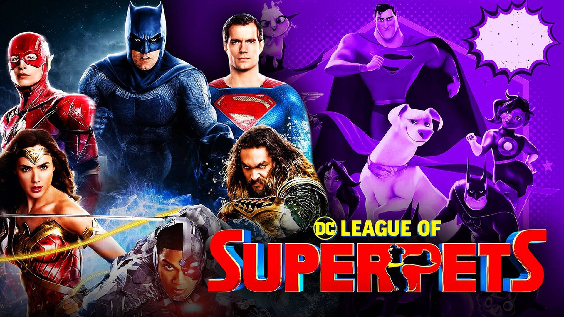 Dc League Of Super Pets With Superheroes Background