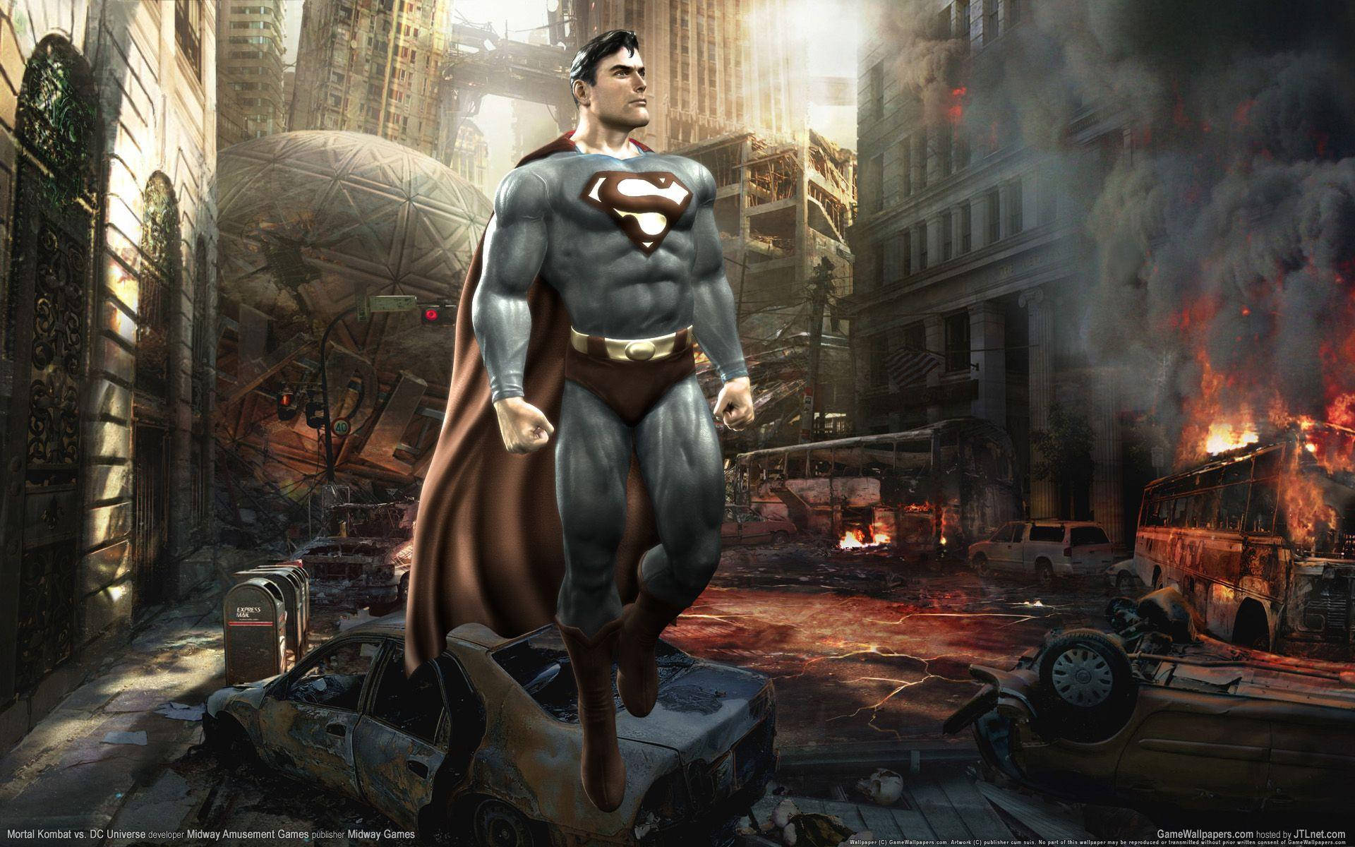 Dc Universe Online Superman In Ruined City Background