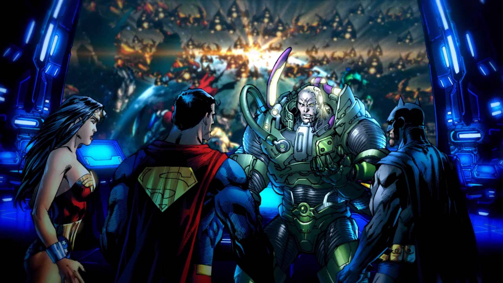 Dc Universe Online Trinity Versus Lex Luthor Illustration Background