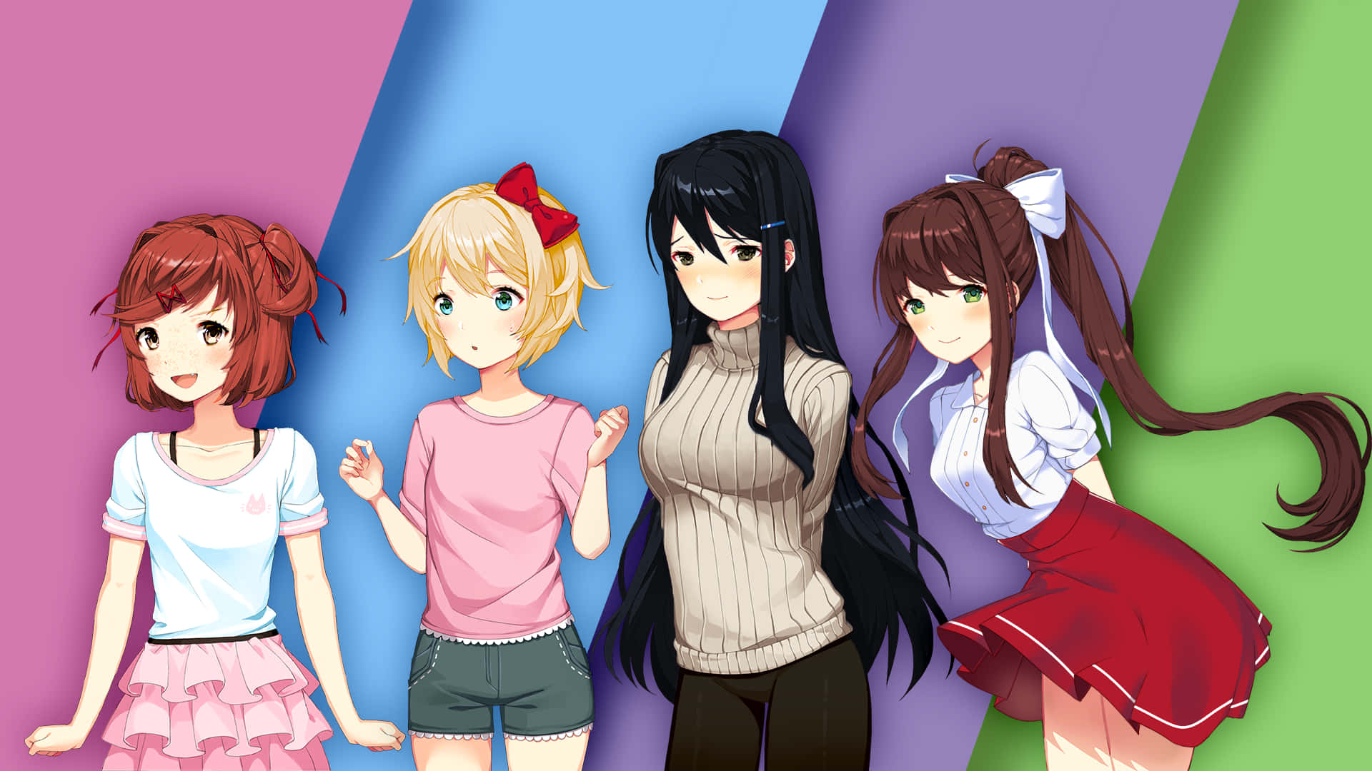 Ddlc Main Characters On Colorful Background Background