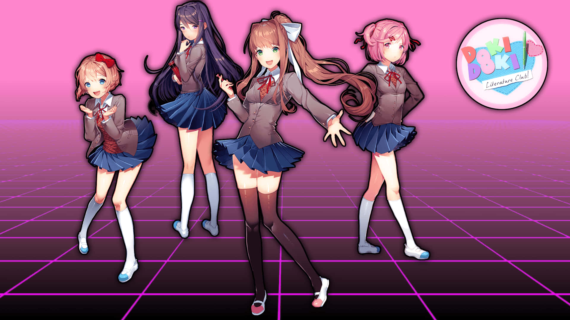 Ddlc Main Characters On Disco Floor Background