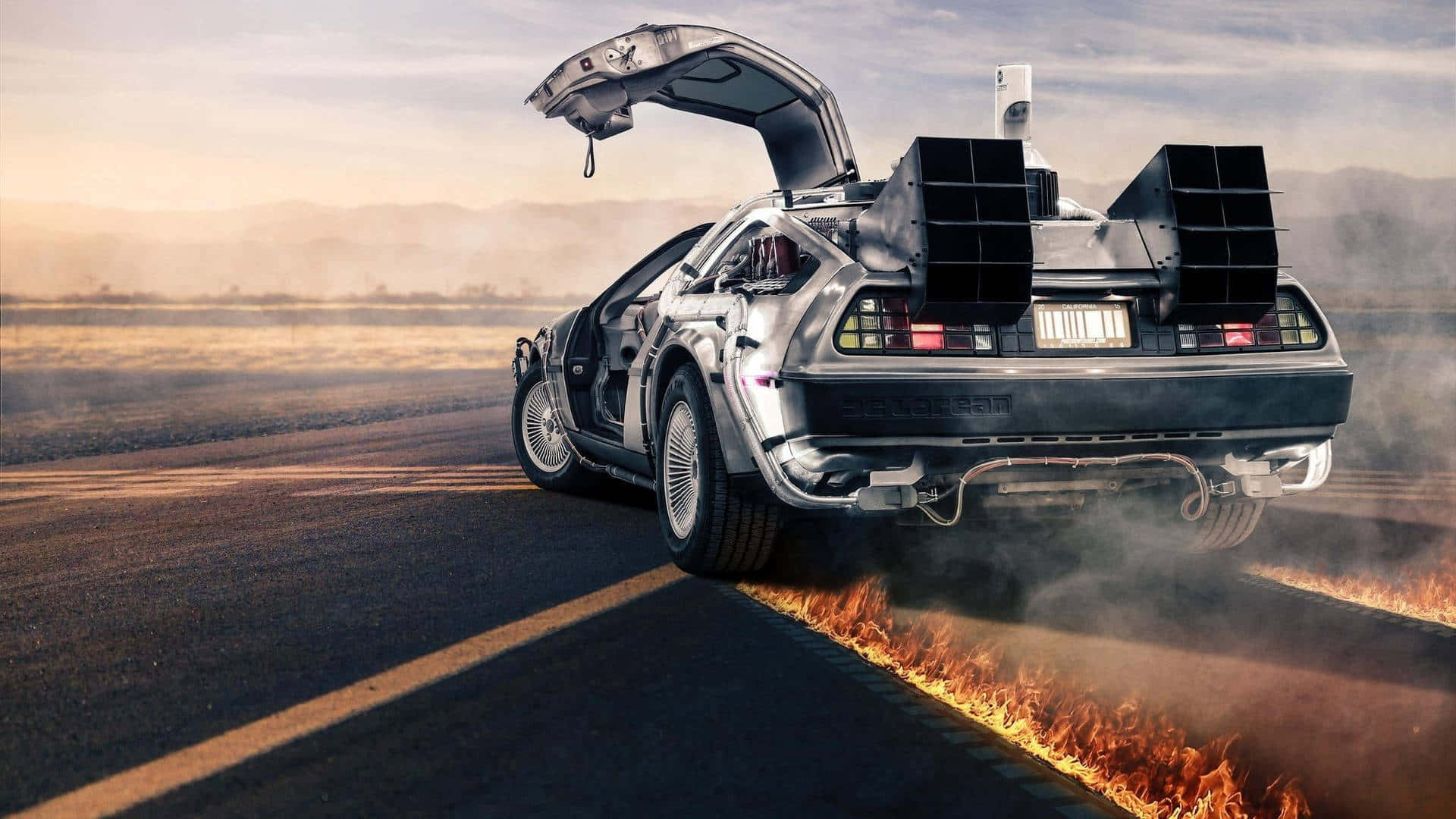 De Lorean Time Travel Flames Background