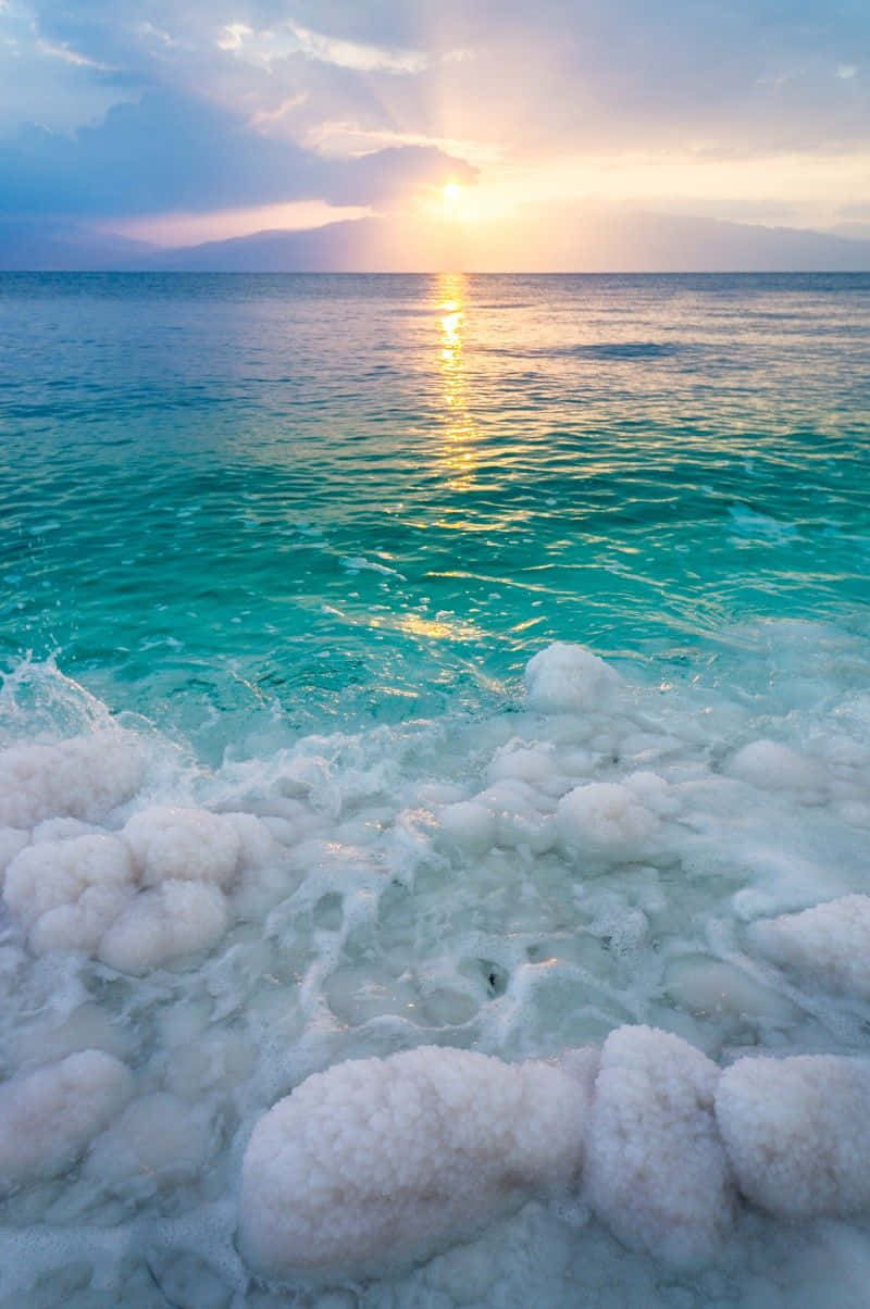 Dead Sea Clumps Of Salt Sunset Background