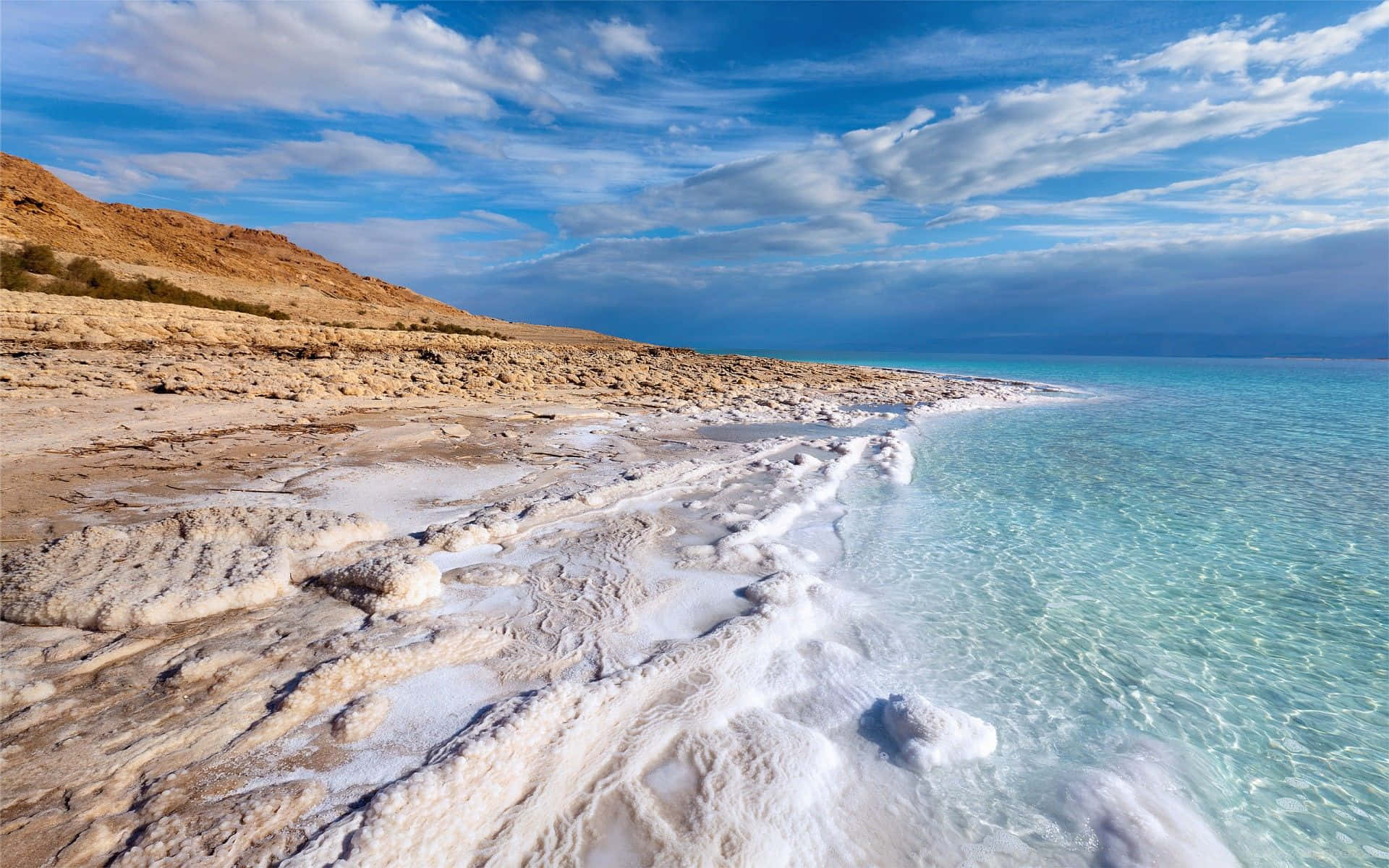 Dead Sea Salt Deposits On Shore Background