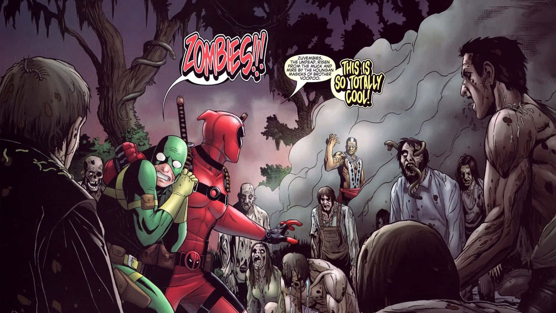 Deadpool And Zombies Marvel Comics 2560x1440 Background