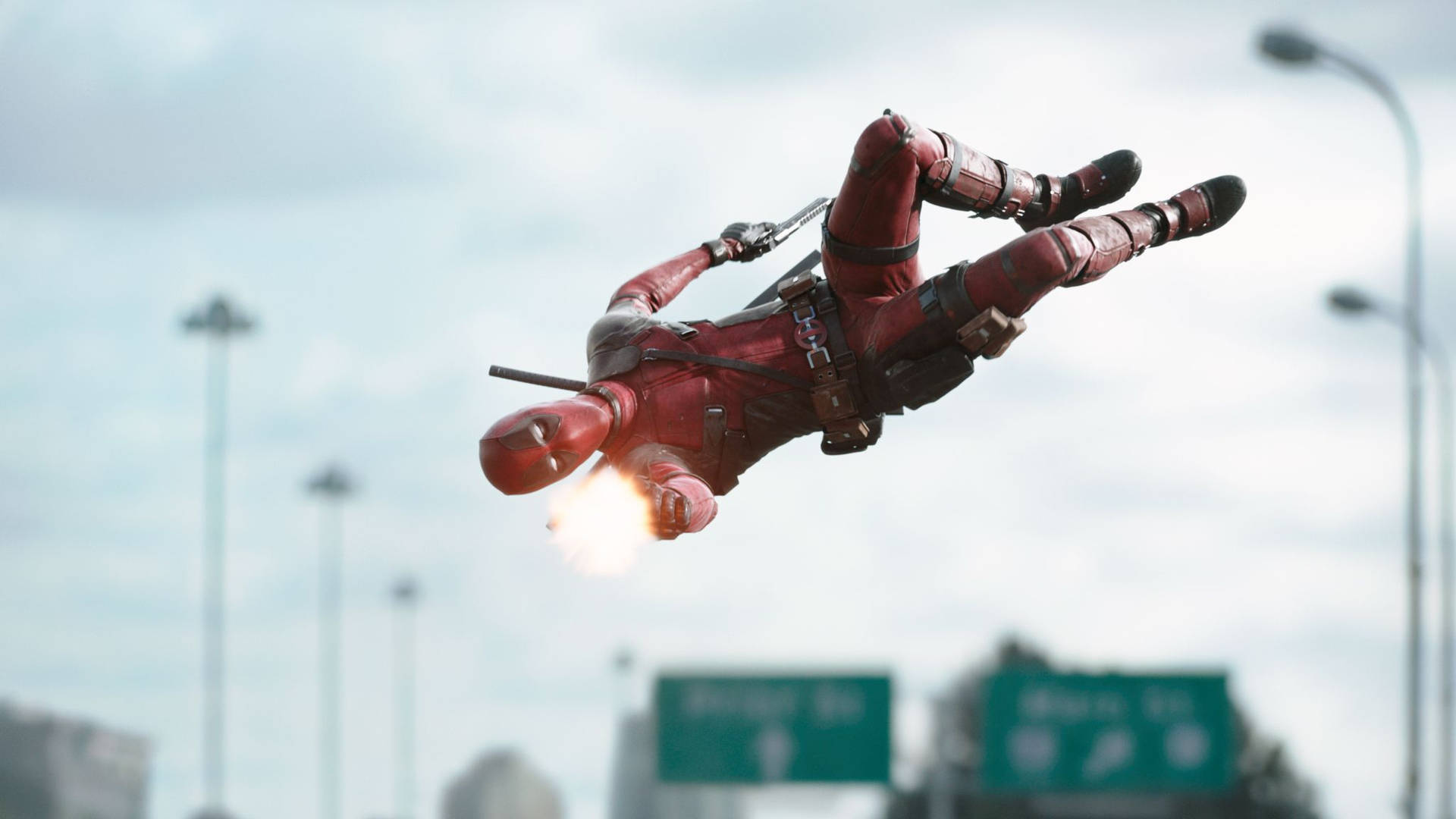 Deadpool Movie Air Flip Shooting Background