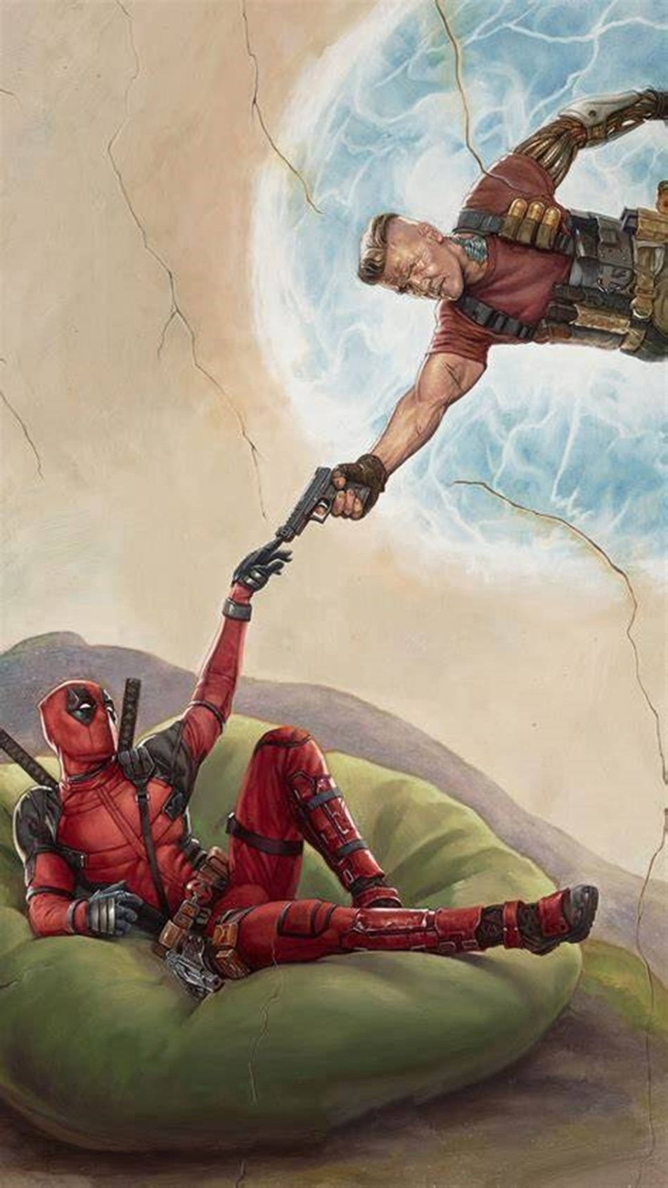 Deadpool Movie Creation Of Adam Painting Parody Background