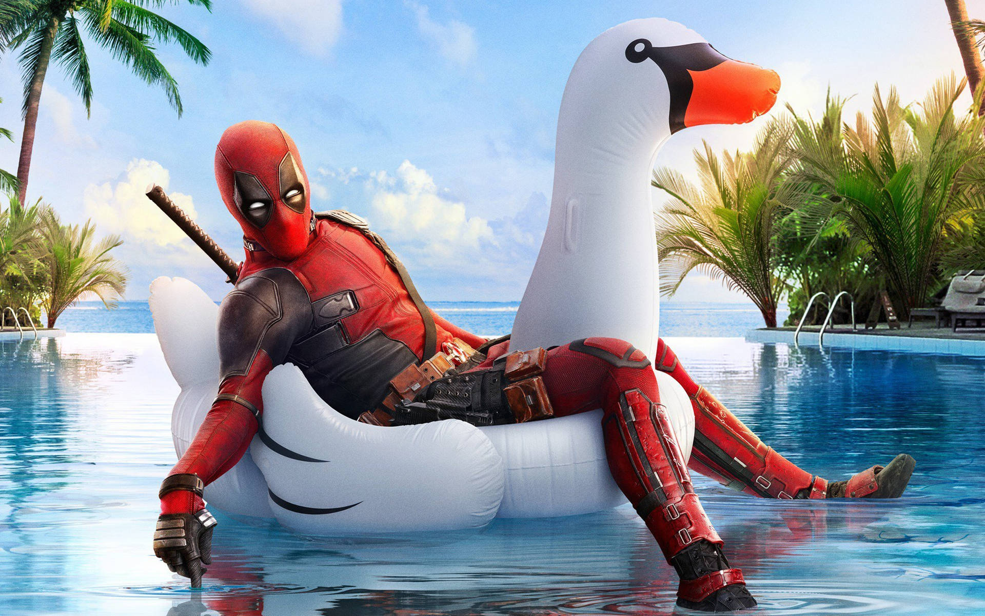 Deadpool Movie Pool Inflatable Swan Background