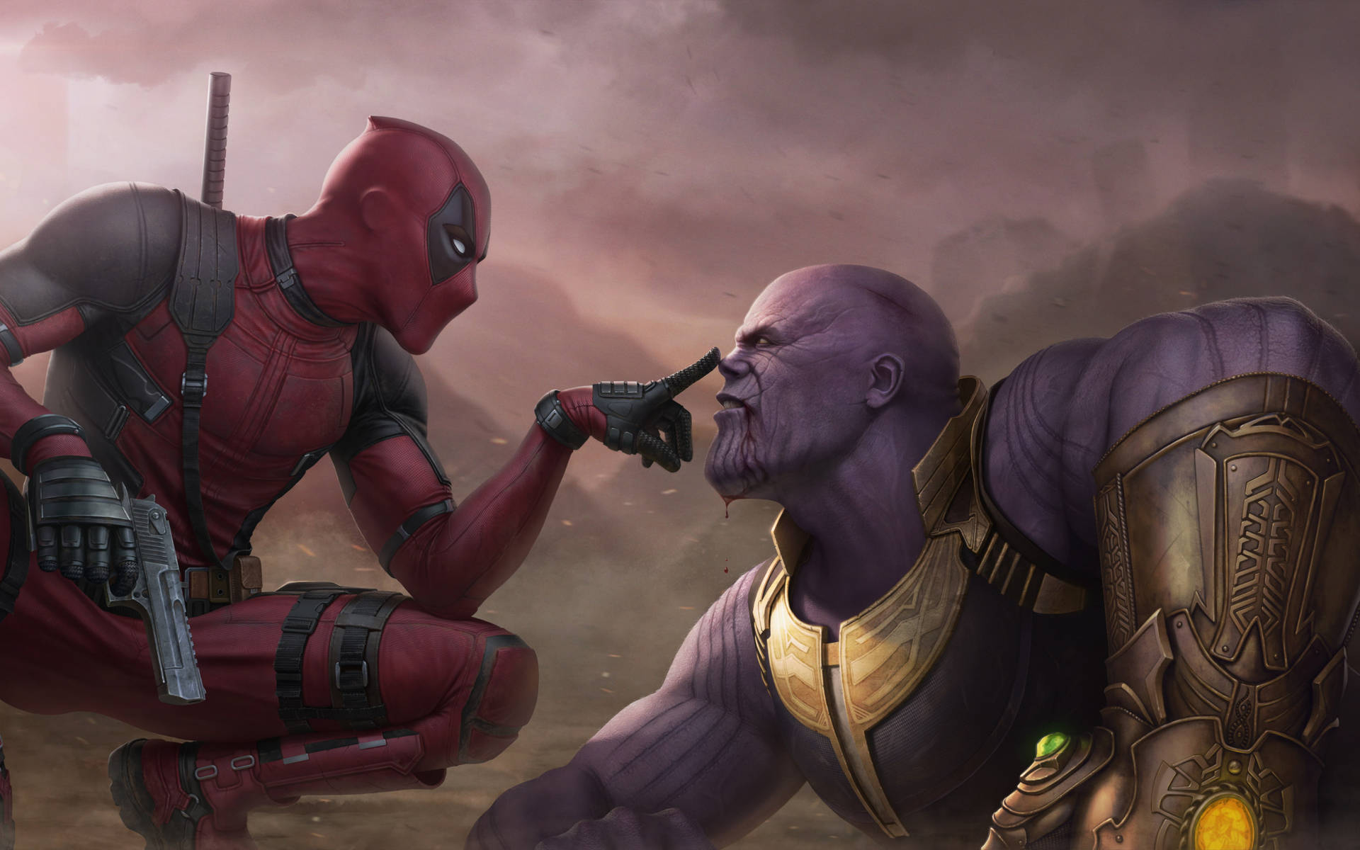Deadpool Pointing At Thanos Background