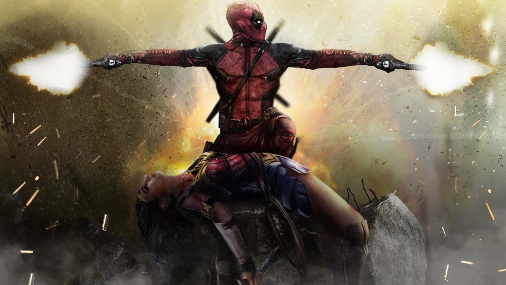 Deadpool Showing Off His Superhero Moves Background