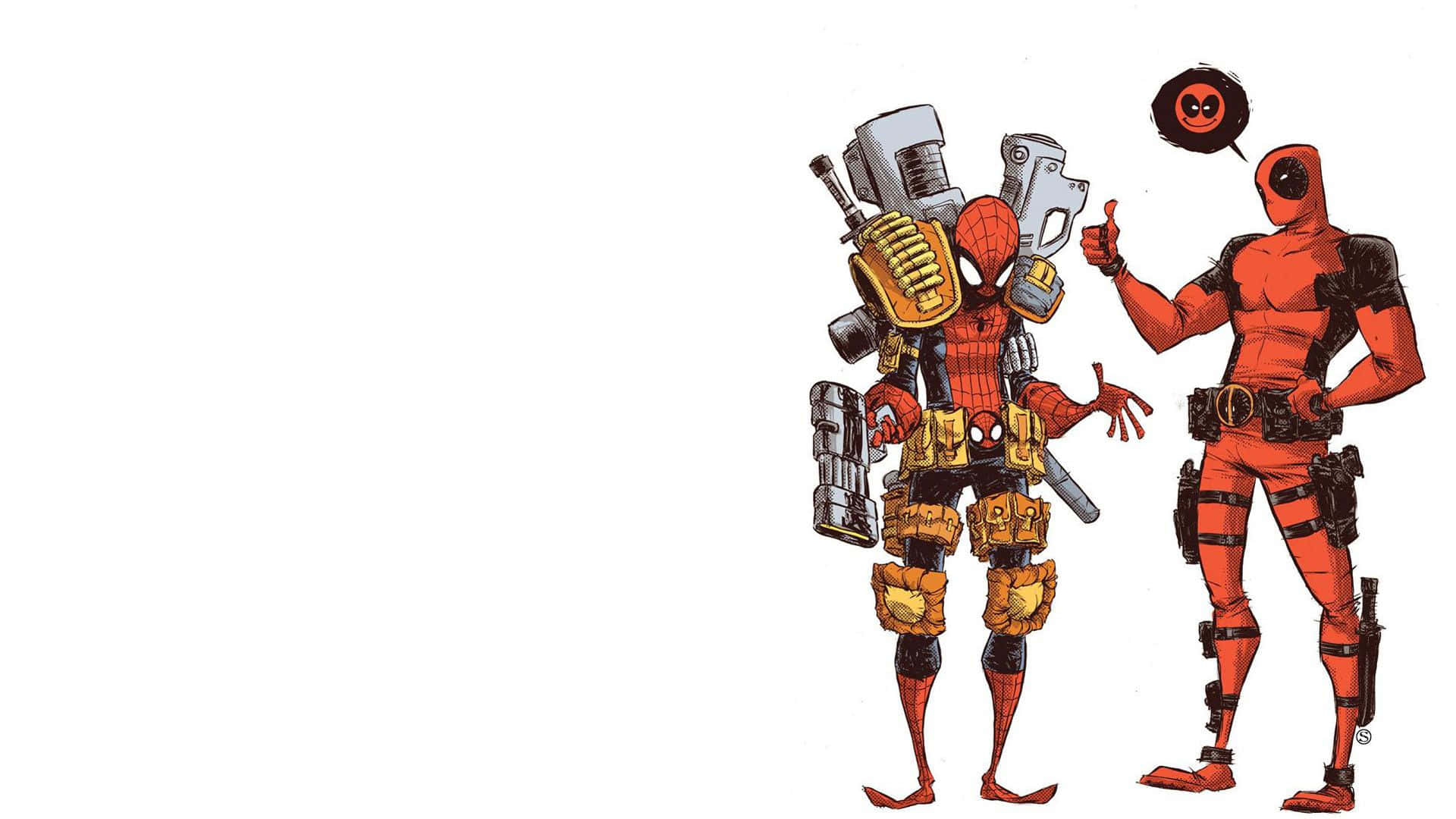 Deadpool Standing Against A Brick Wall Background