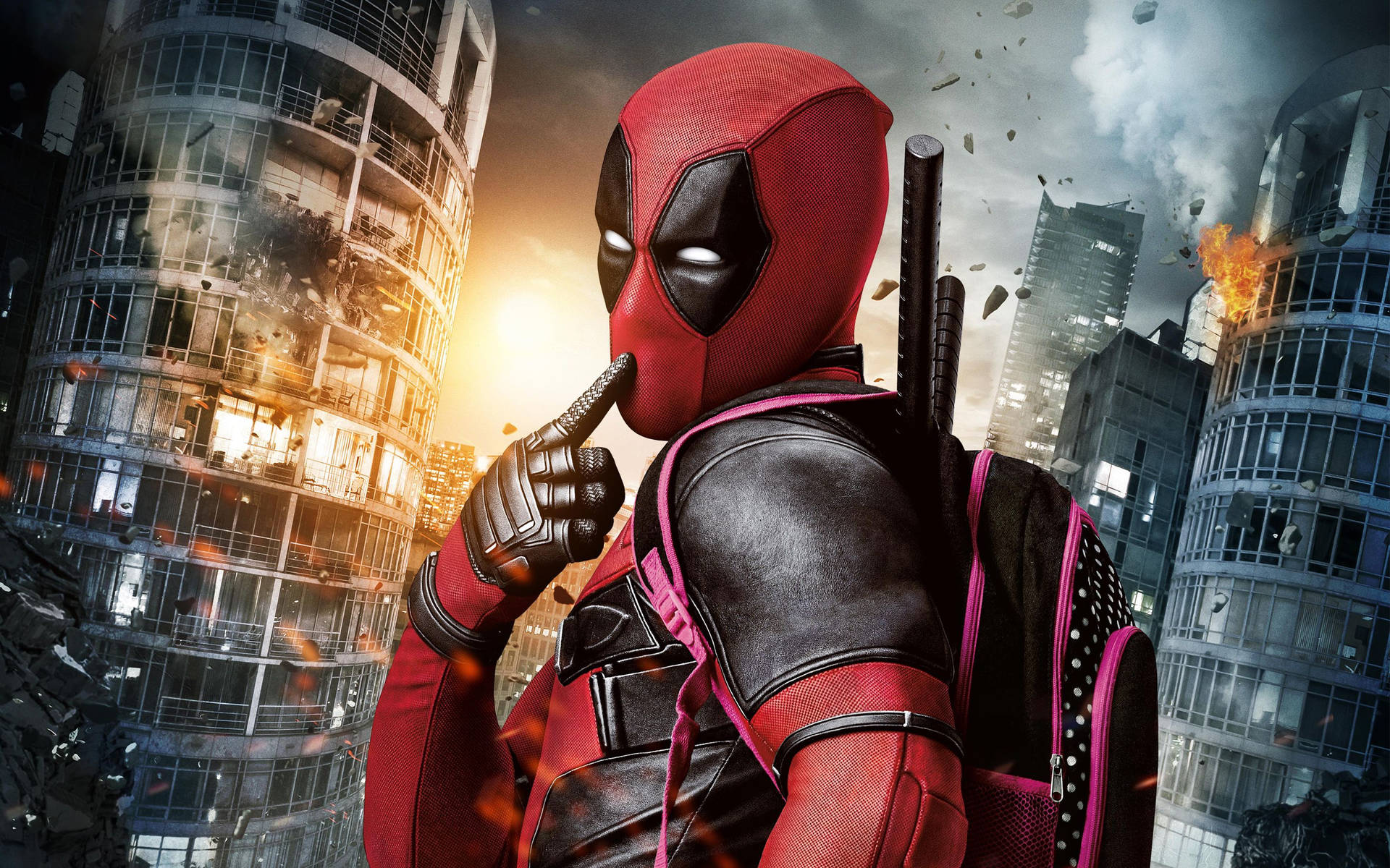 Deadpool With A Kiddie Backpack Background