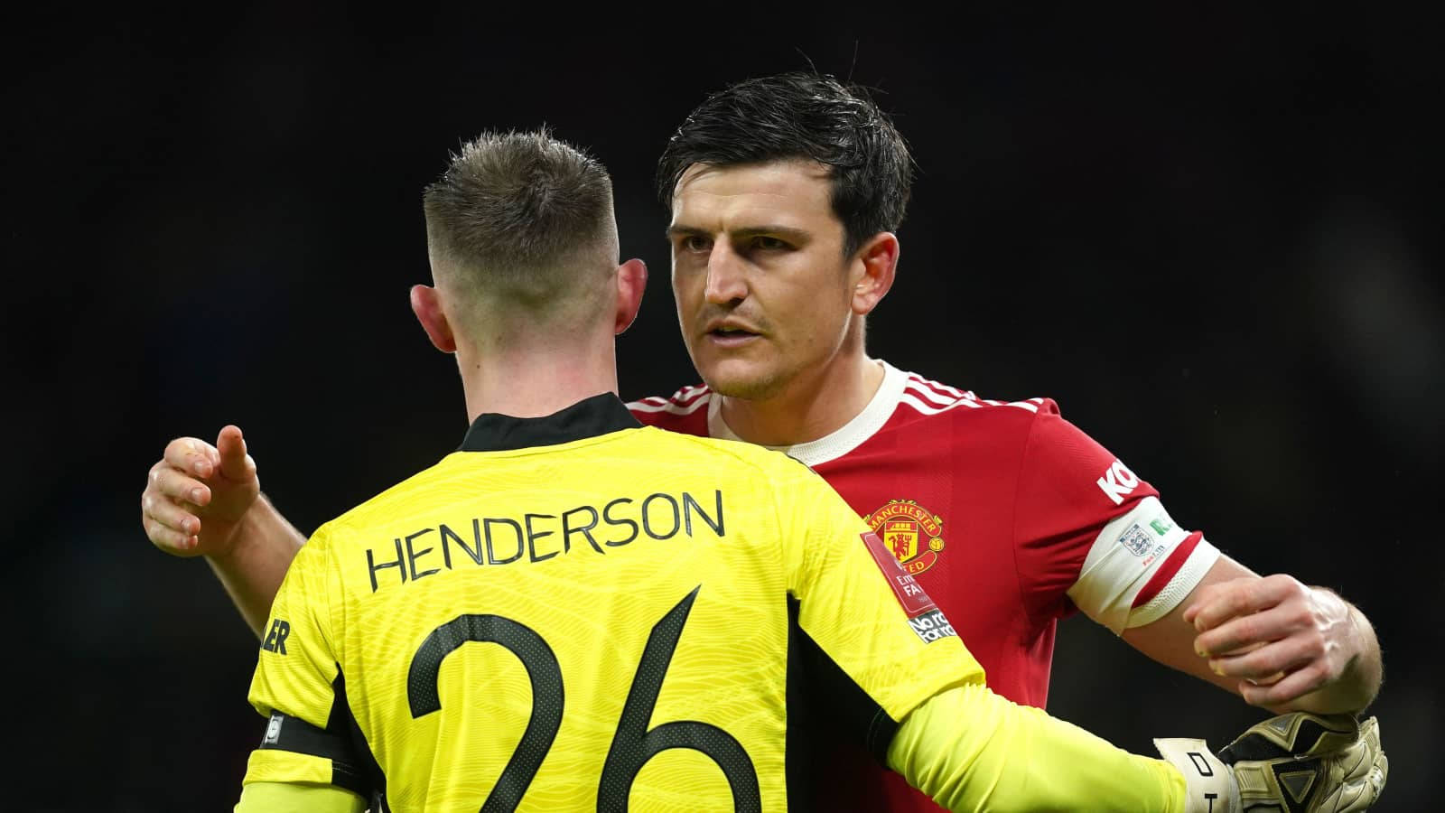 Dean Henderson Hugs Harry Maguire