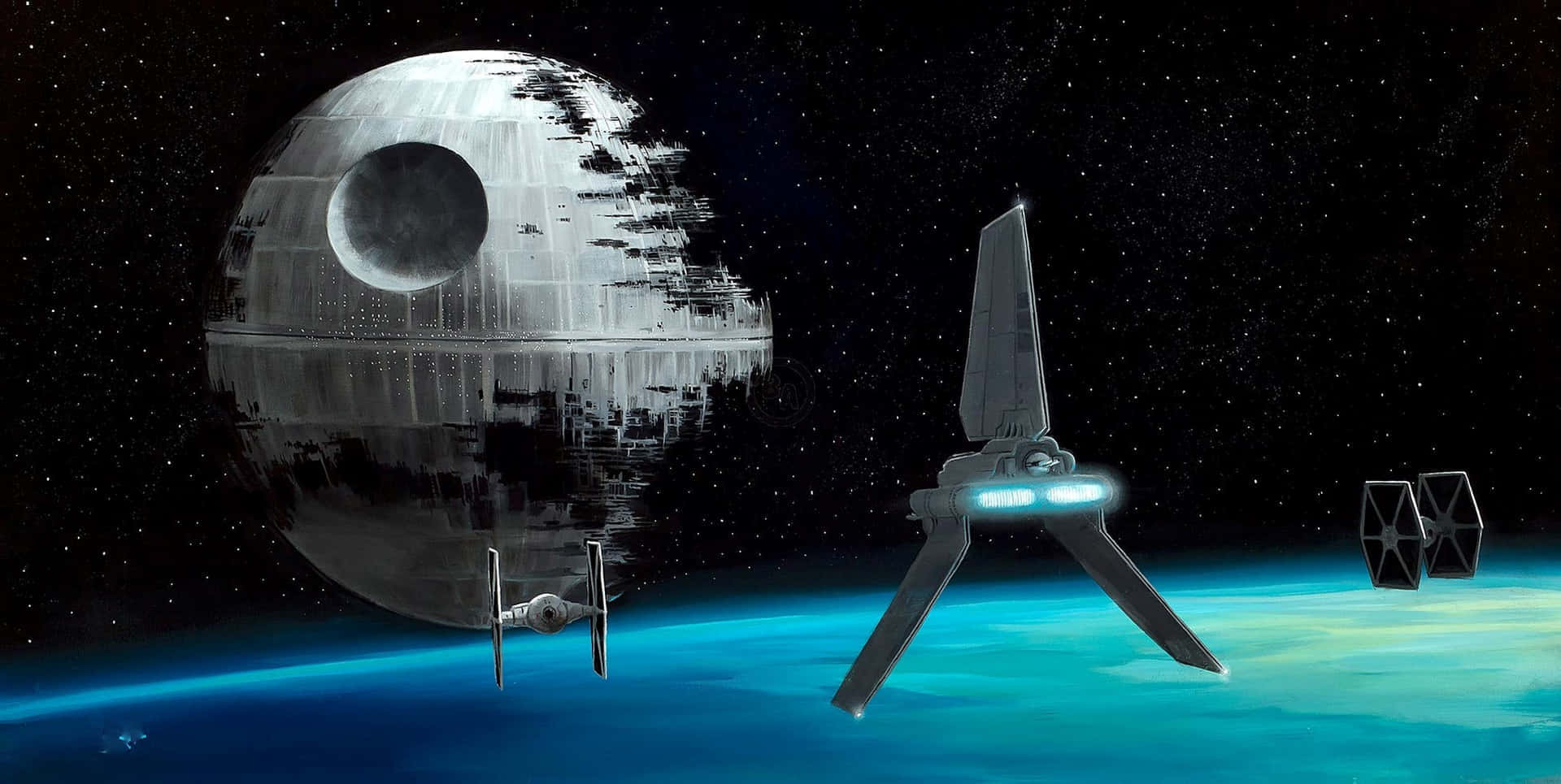 Death Starand Imperial Shuttle Over Planet