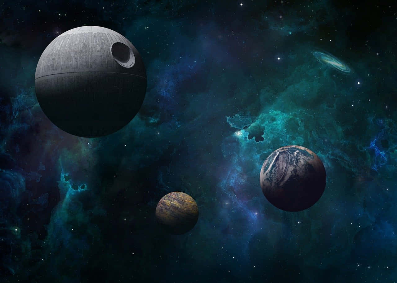 Death Starand Planetsin Galaxy Background