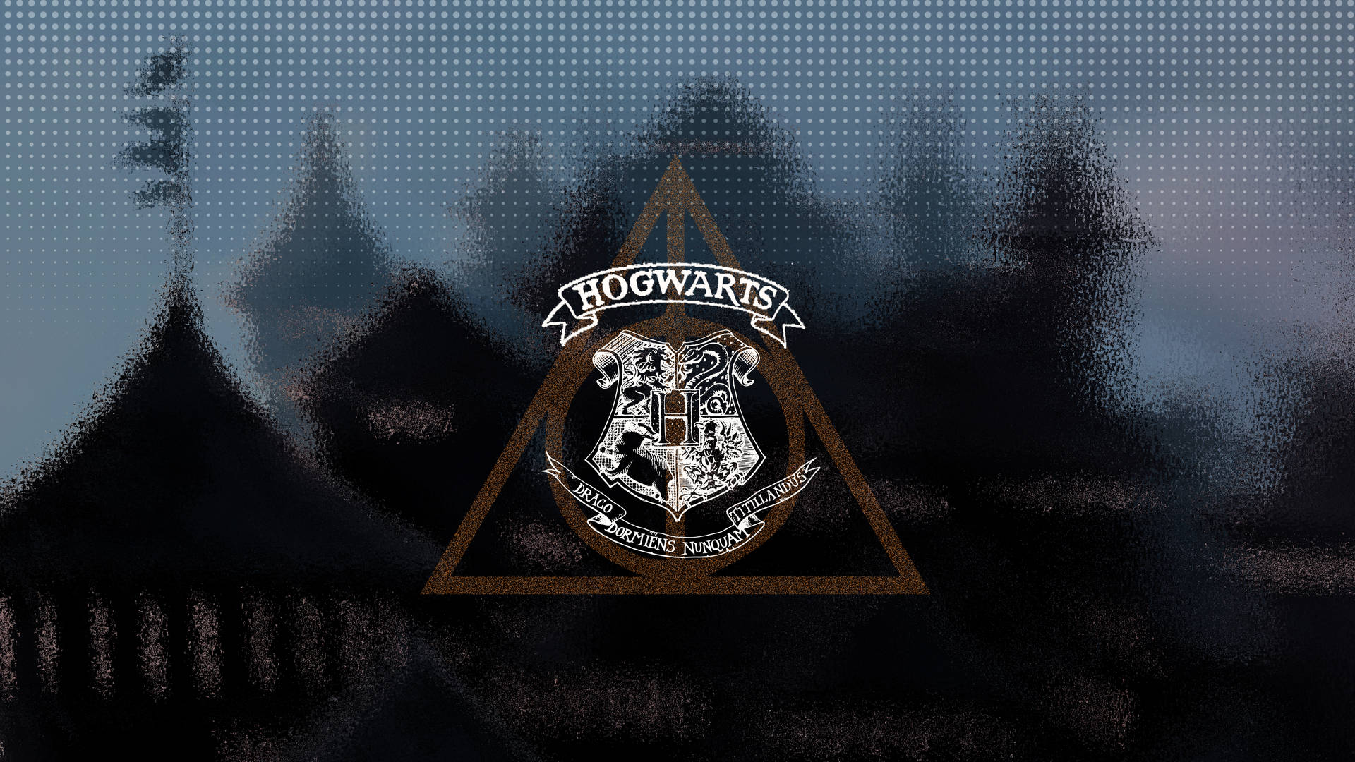 Deathly Hallows And Hogwarts Aesthetic Logo Background