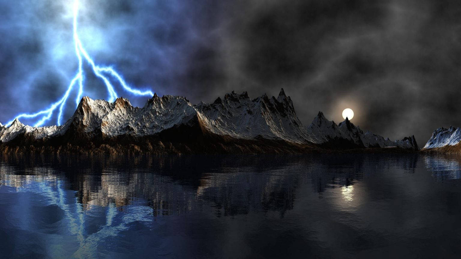 Deathly Mountain And Lightning Hd Landscape Desktop Background