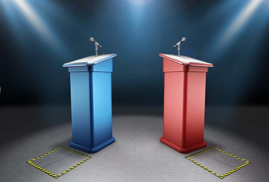 Debate Podiums Blue Red Background