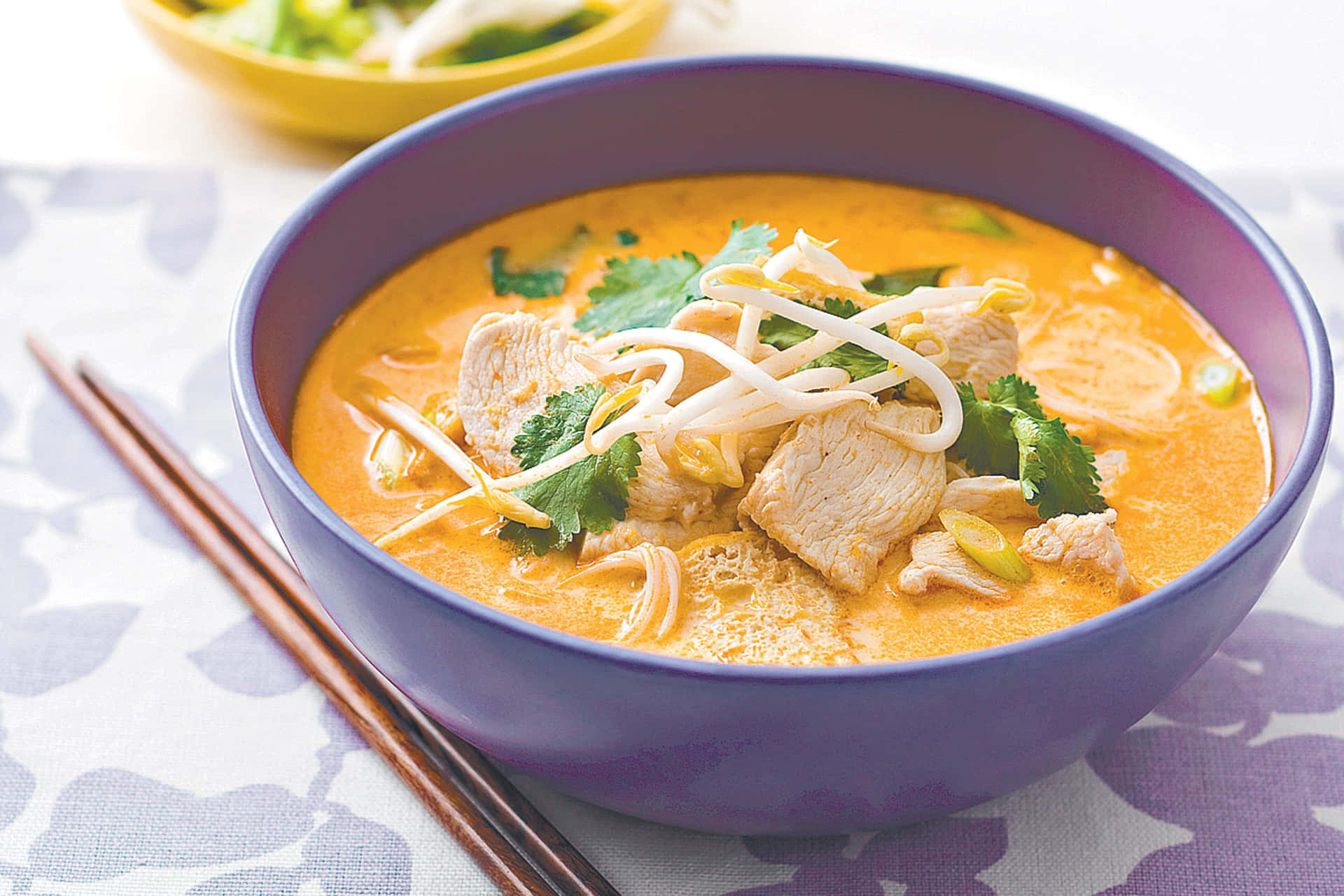 Decadent And Delicious Curry Laksa In A Blue Bowl