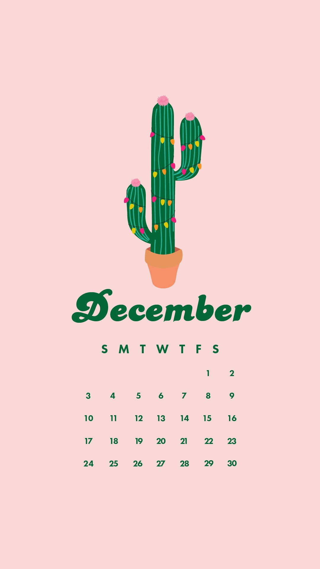 December Cactus Calendar Background