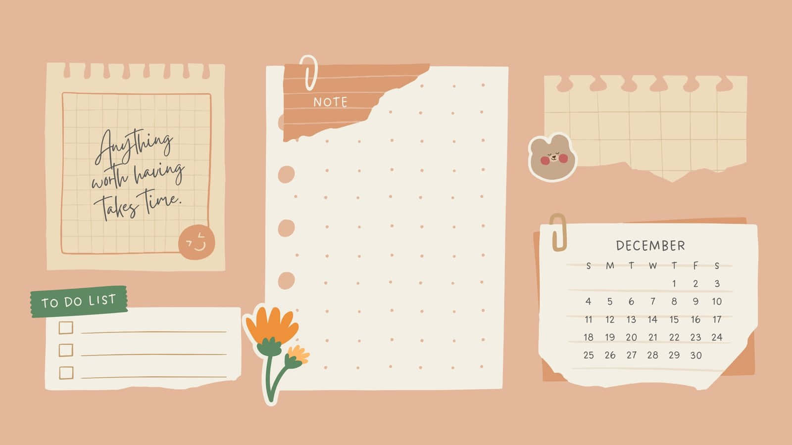 December Cute Pastel Desktop Organizer Background