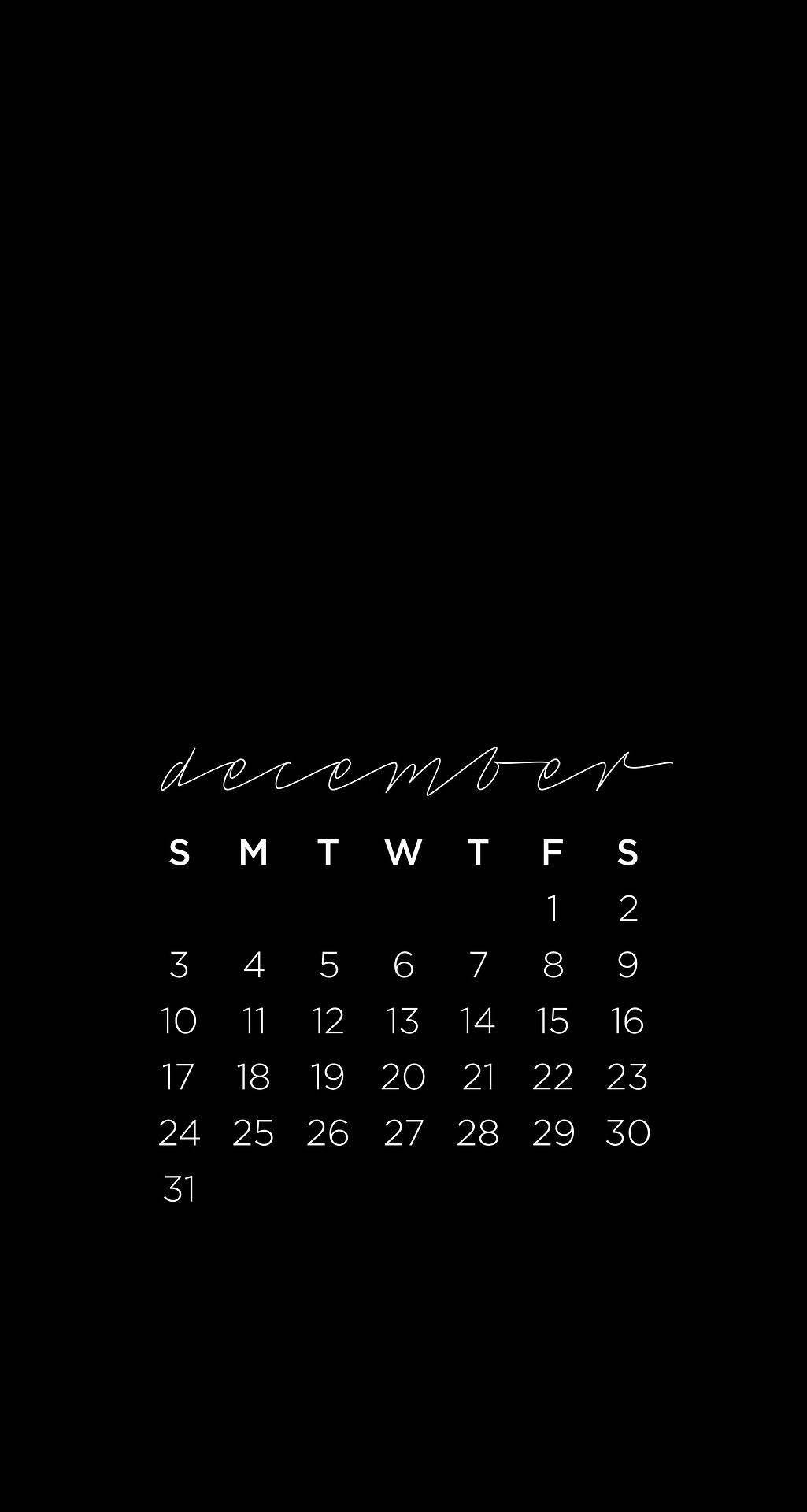 December Minimalist Black Calendar Background