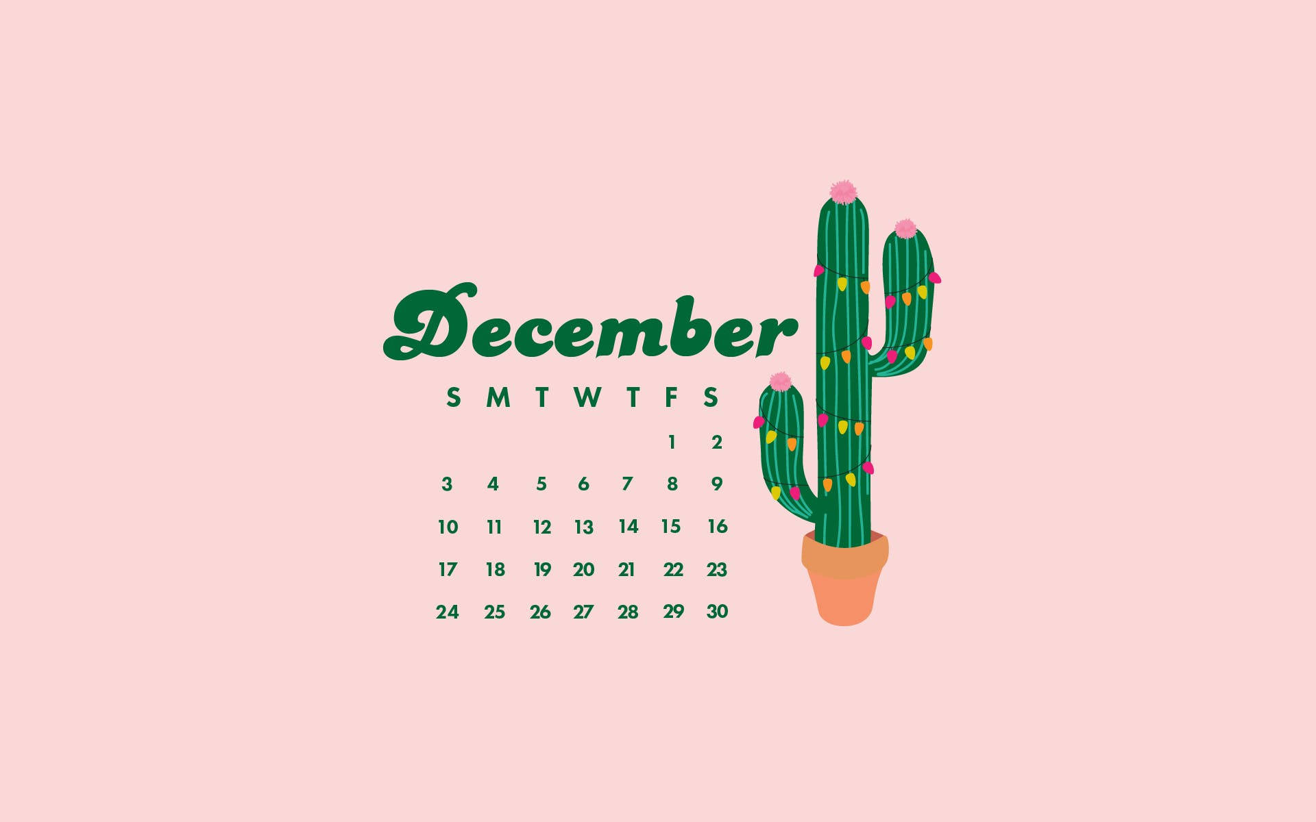 December Pink Cactus Calendar Background