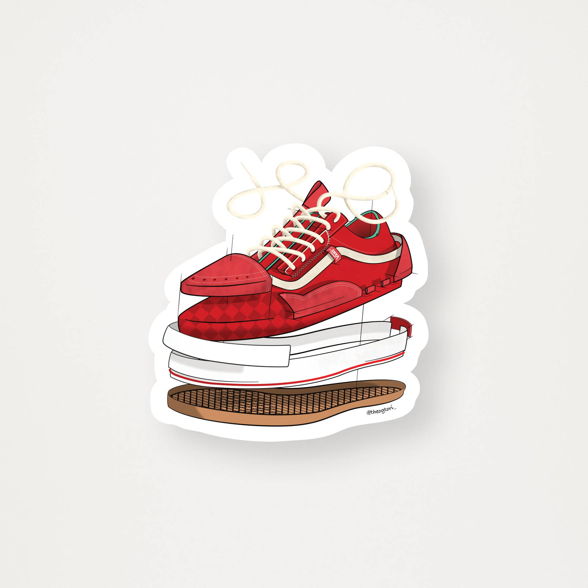 Deconstructed Red Vans Cartoon Sneaker Digital Artwork