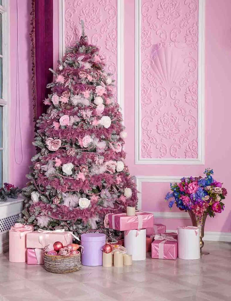 Decorate Your Home This Christmas With A Bright And Festive Pink Christmas Tree! Background