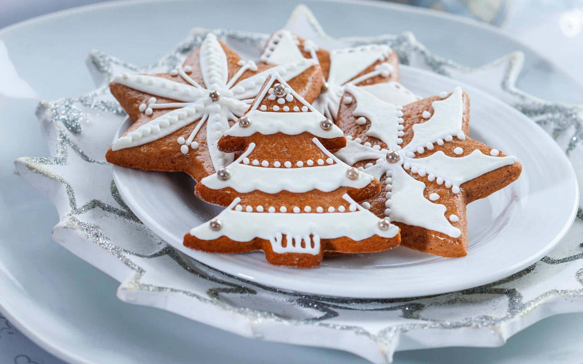 Decorated Christmas Gingerbread Cookies Background