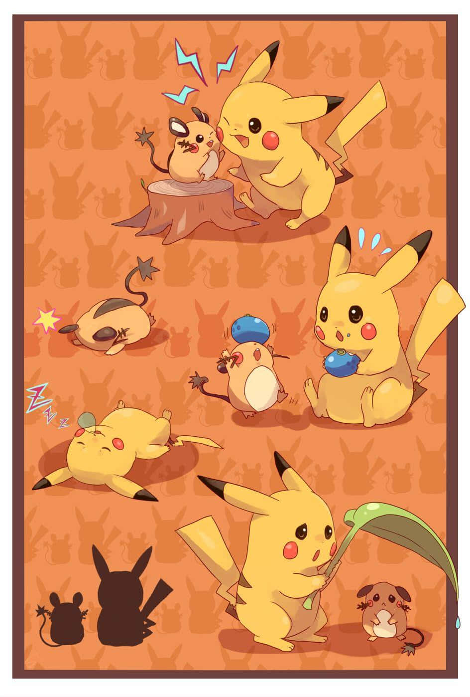 Dedenne And Pikachu Orange Art Background